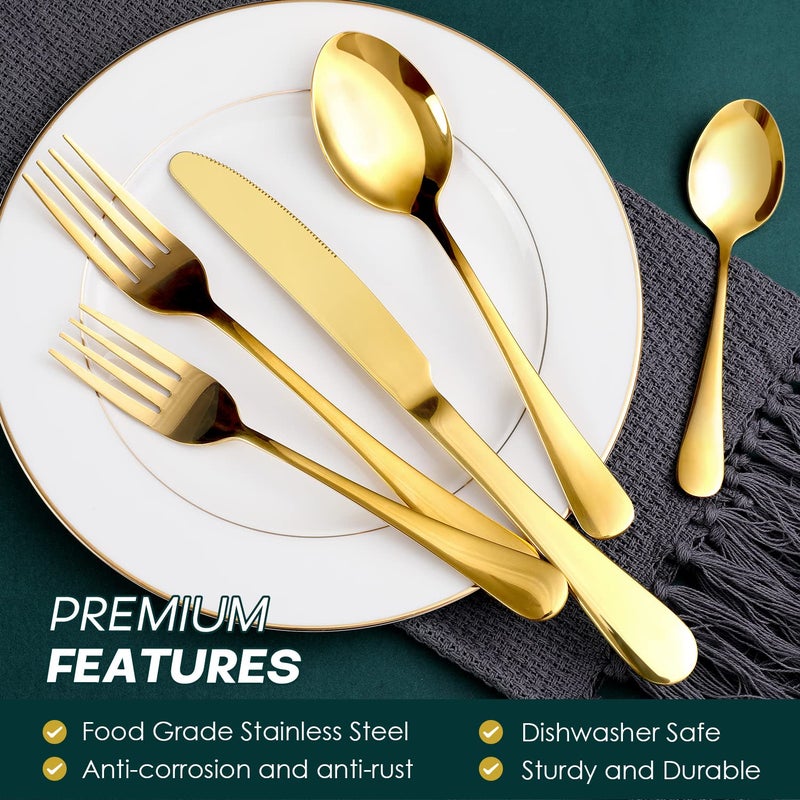 OGORI Gold Silverware Set, OGORI 40-Piece Food Grade Stainless Steel Gold Flatware Set, Kitchen Utensil Set Service for 8, Mirror Polished Tableware Cutlery Set for Home and Restaurant, Dishwasher Safe - Image 4